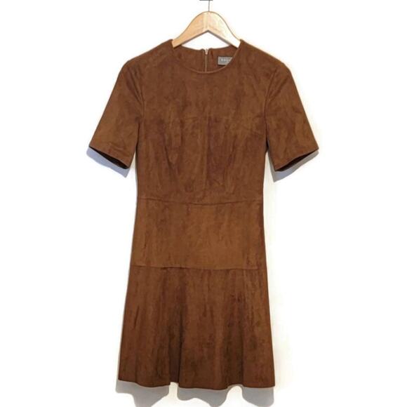 Bagatelle Brown Faux Suede Mini Dress Short Sleeve Crew Neck Fall Chic Casual S - Picture 1 of 12